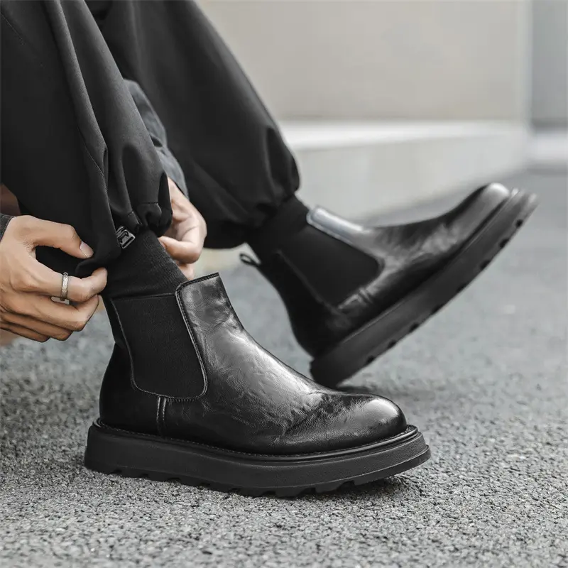 mens fashion party prom dress chelsea boots black stylish platform shoes cowboy original leather boot handsome ankle botas mans