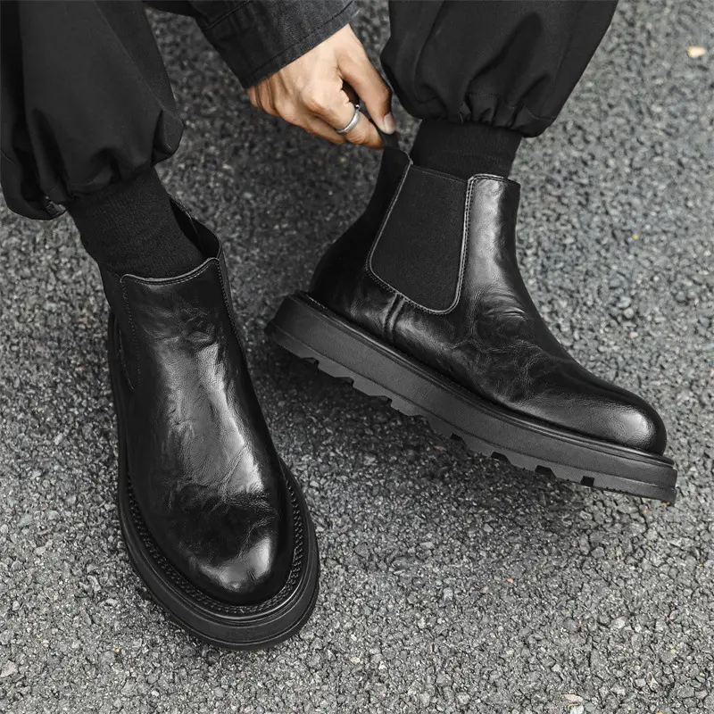 mens fashion party prom dress chelsea boots black stylish platform shoes cowboy original leather boot handsome ankle botas mans
