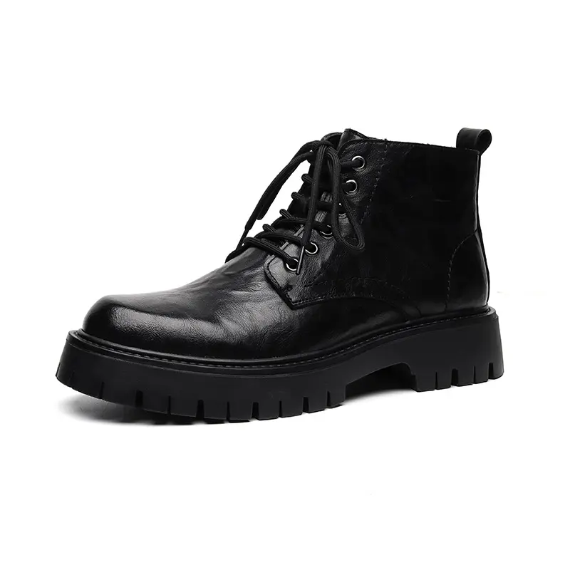 British style mens fashion platform boots black brown natural leather shoes cowboy ankle boot spring autumn short botas hombre