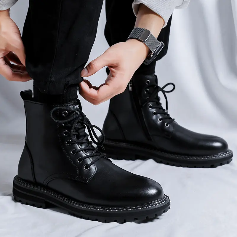 men casual original leather boots black tide platform shoes business office dress cowboy spring autumn boot ankle botas zapatos