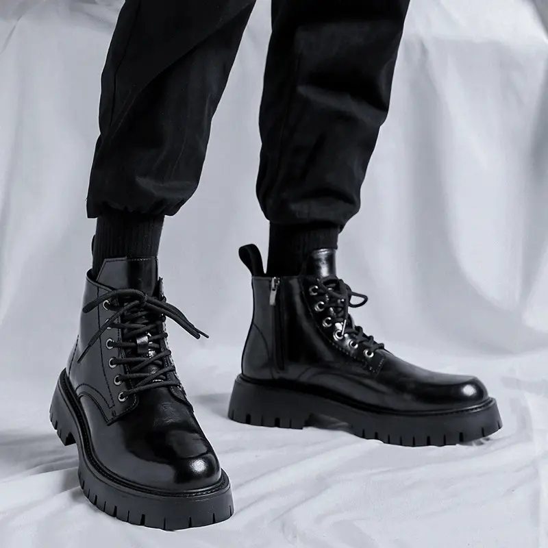 men casual genuine leather boots lace-up platform shoes business office formal dress spring autumn boot cowboy ankle botas mans