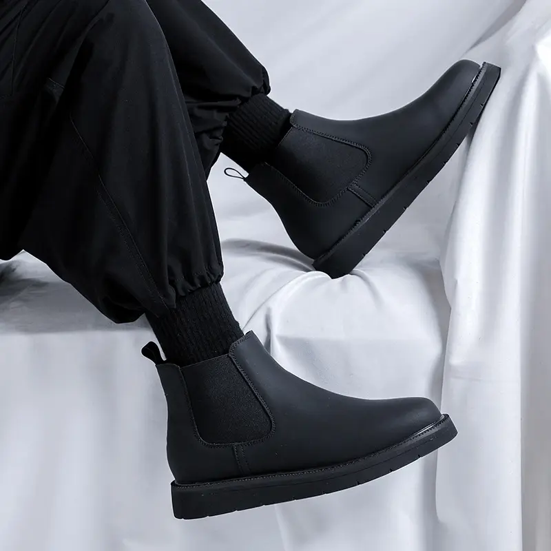 men's casual chelsea boots original leather flats shoes black stylish cowboy ankle boot business dress spring autumn short botas