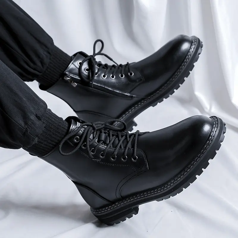 men casual original leather boots black tide platform shoes business office dress cowboy spring autumn boot ankle botas zapatos