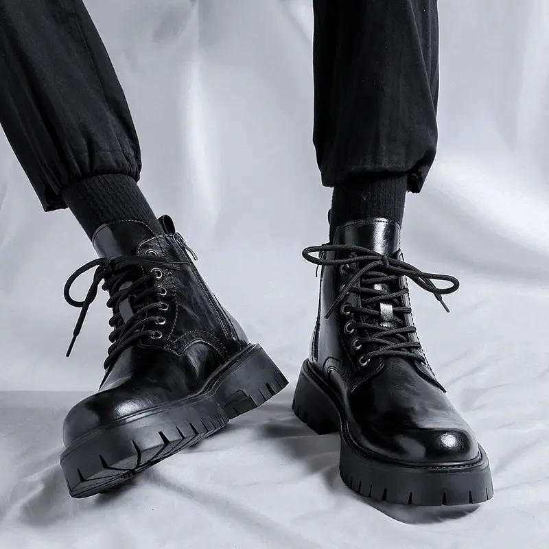 men casual genuine leather boots lace-up platform shoes business office formal dress spring autumn boot cowboy ankle botas mans