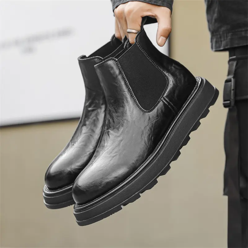 mens fashion party prom dress chelsea boots black stylish platform shoes cowboy original leather boot handsome ankle botas mans