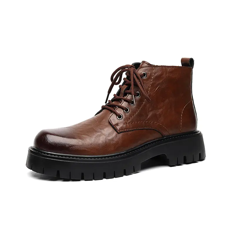 British style mens fashion platform boots black brown natural leather shoes cowboy ankle boot spring autumn short botas hombre