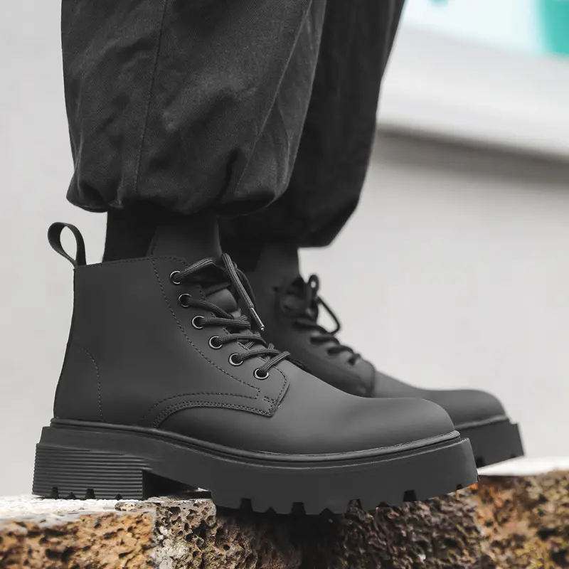 men's casual business wedding original leather boots black stylish lace-up shoes cowboy autumn winter boot platform ankle botas