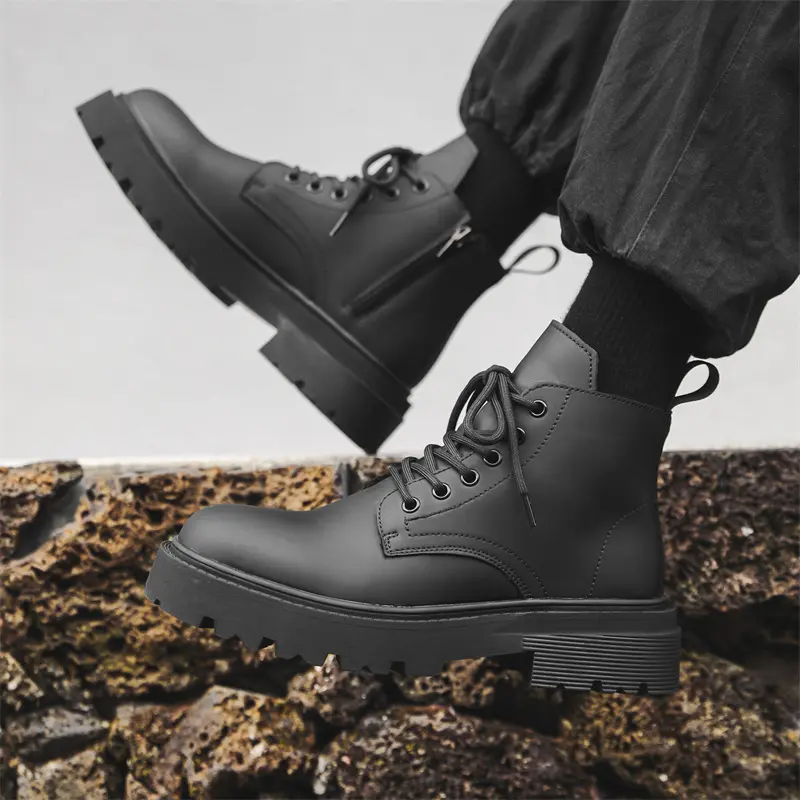 men's casual business wedding original leather boots black stylish lace-up shoes cowboy autumn winter boot platform ankle botas