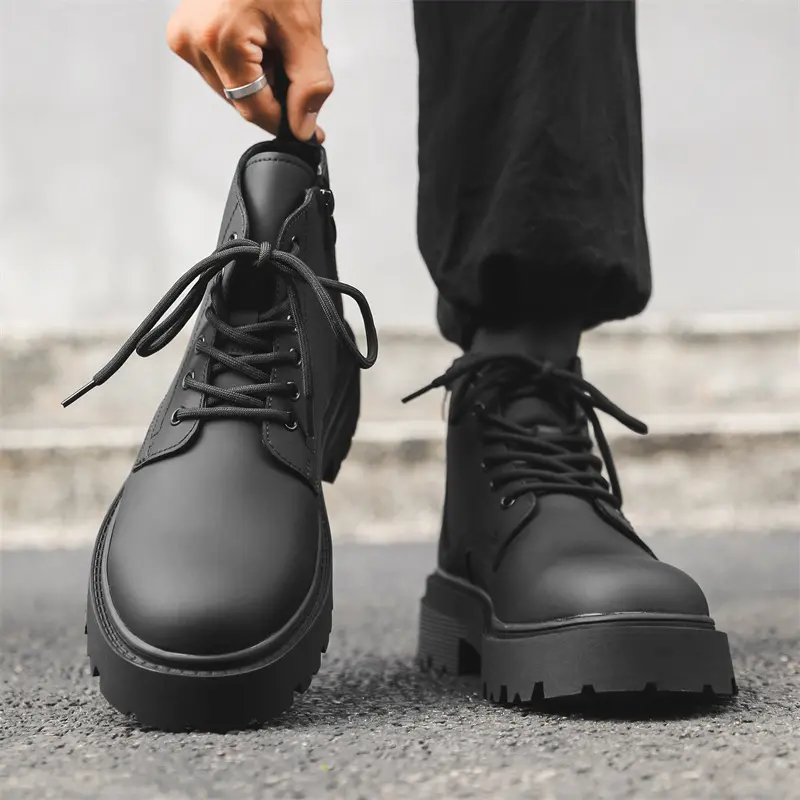 men's casual business wedding original leather boots black stylish lace-up shoes cowboy autumn winter boot platform ankle botas