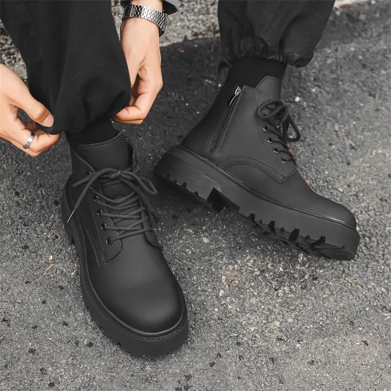 men's casual business wedding original leather boots black stylish lace-up shoes cowboy autumn winter boot platform ankle botas