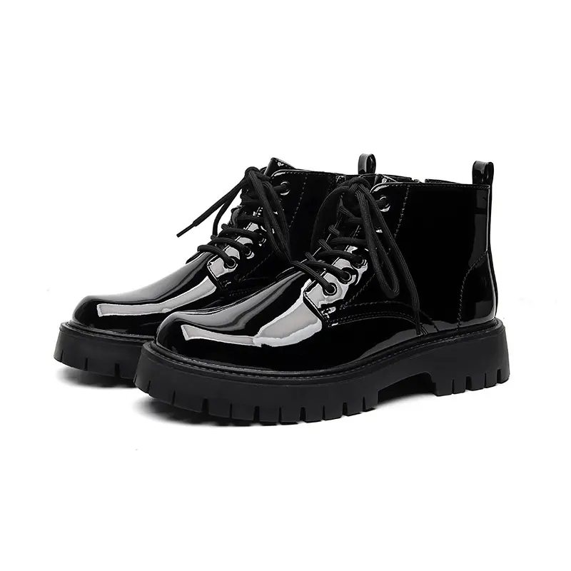 mens casual business office dress platform boots black stylish patent leather shoes brand designer cowboy boot cool ankle botas