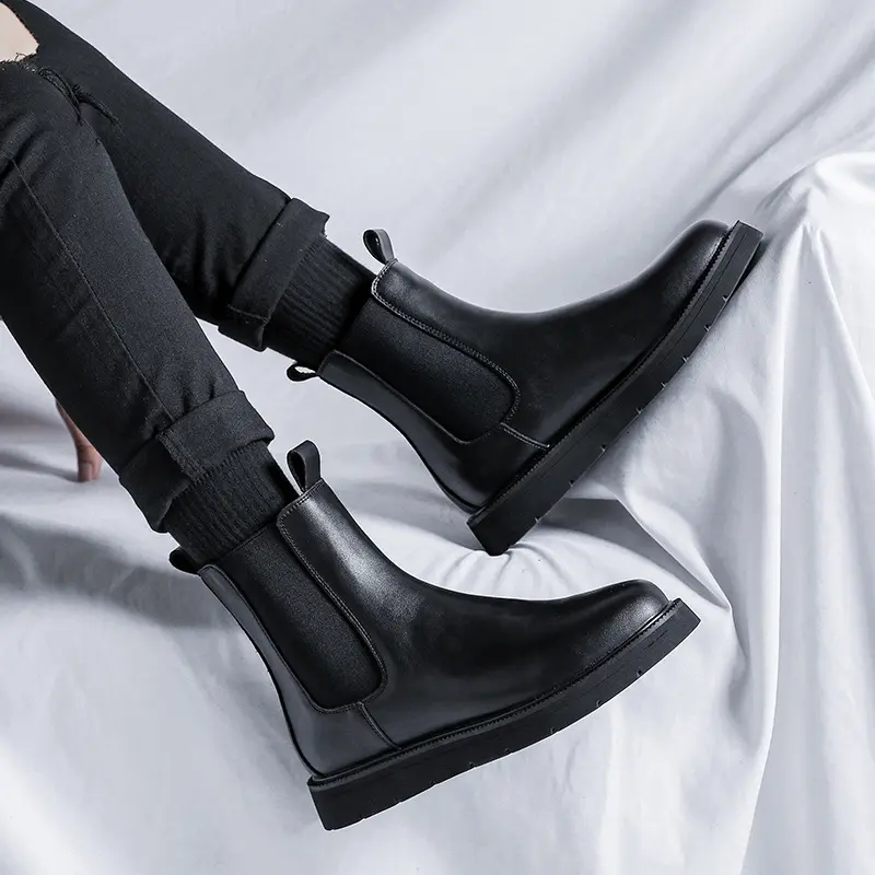 mens fashion chelsea boots black original leather shoes party banquet dress cowboy high top chimney boot flats ankle botas male