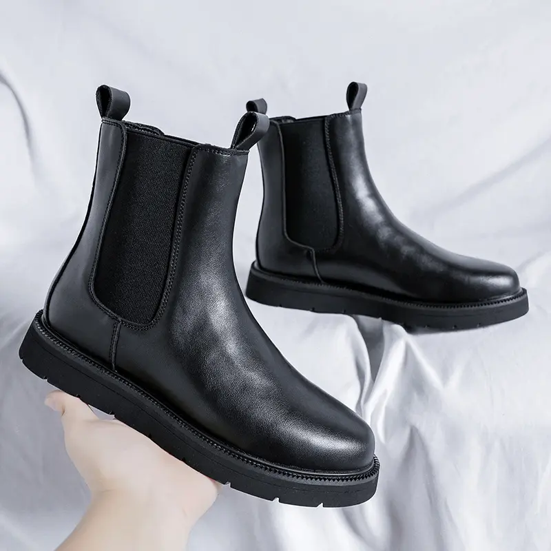 mens fashion chelsea boots black original leather shoes party banquet dress cowboy high top chimney boot flats ankle botas male