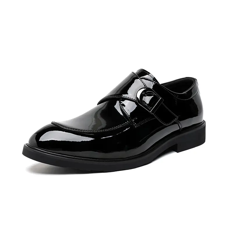 men casual wedding party patent leather shoes point toe buckle monk shoe black stylish breathable loafers designer footwear mans