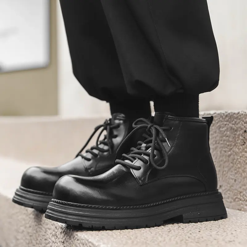 British style mens casual platform boots black brown genuine leather shoes cowboy ankle boot party banquet motorcycle botas male