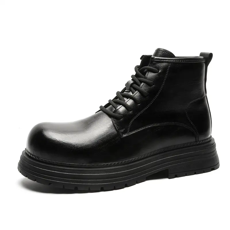 British style mens casual platform boots black brown genuine leather shoes cowboy ankle boot party banquet motorcycle botas male