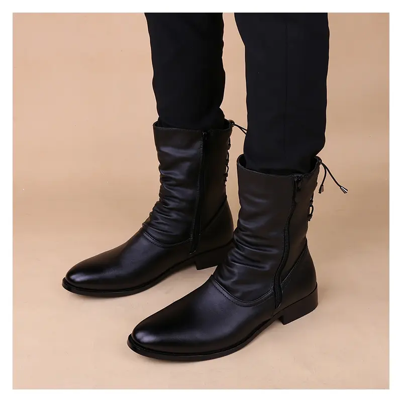 men's casual party banquet high motorcycle boots black trendy soft leather shoes cowboy autumn winter boot long botas masculinas