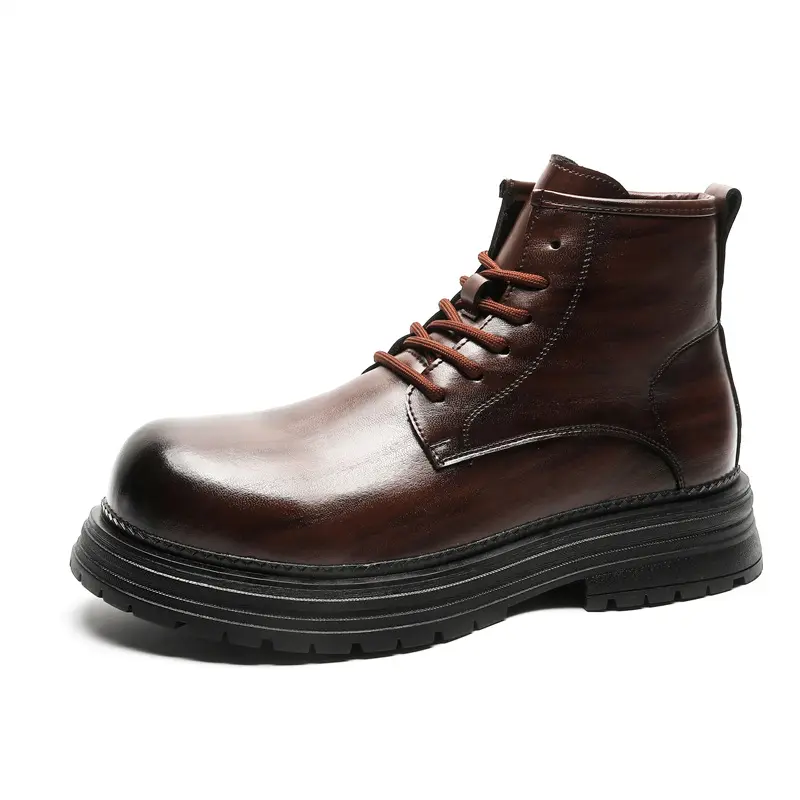 British style mens casual platform boots black brown genuine leather shoes cowboy ankle boot party banquet motorcycle botas male