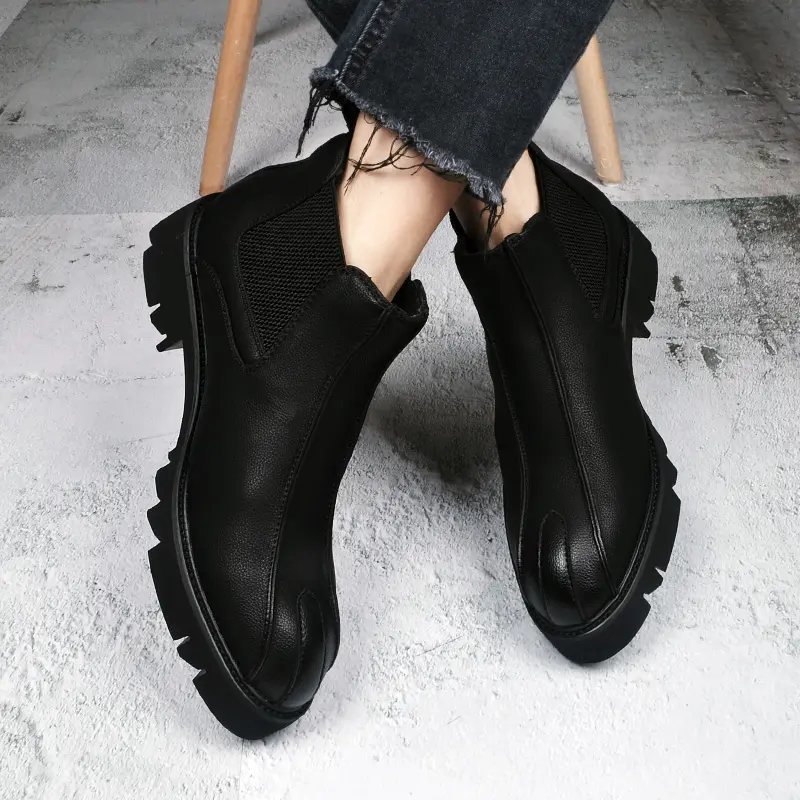 England style men's fashion chelsea boots black trendy platform shoes party banquet dress cowboy genuine leather boot ankle bota