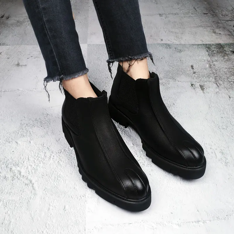 England style men's fashion chelsea boots black trendy platform shoes party banquet dress cowboy genuine leather boot ankle bota