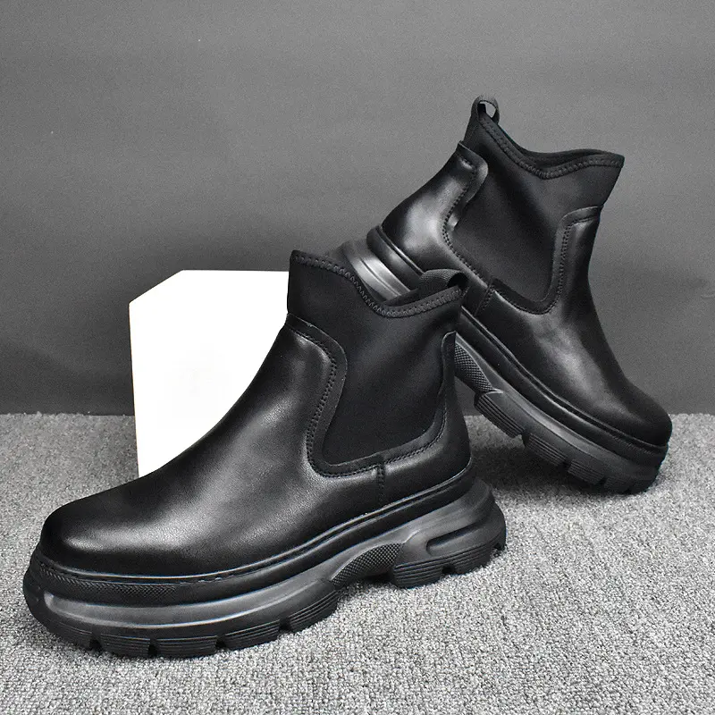 men's fashion chelsea boots black tide platform shoes cowboy genuine leather boot party prom dresses trend handsome ankle botas