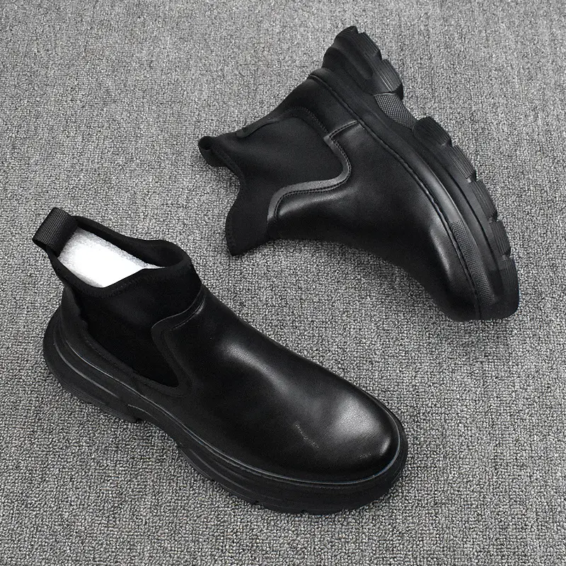 men's fashion chelsea boots black tide platform shoes cowboy genuine leather boot party prom dresses trend handsome ankle botas