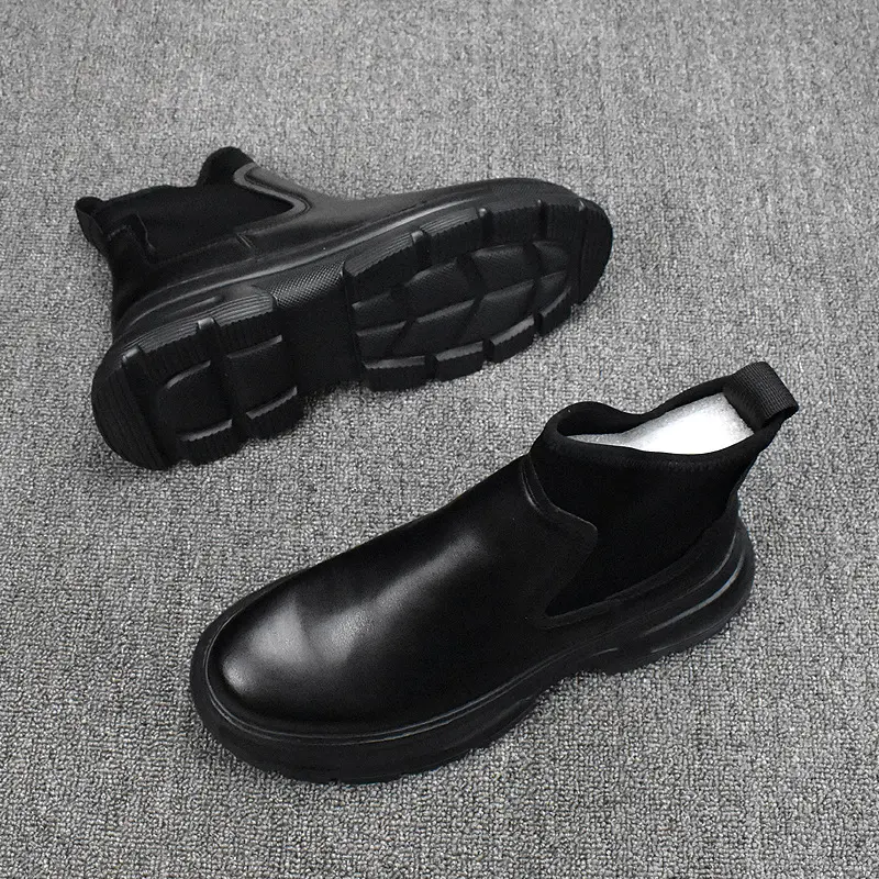 men's fashion chelsea boots black tide platform shoes cowboy genuine leather boot party prom dresses trend handsome ankle botas