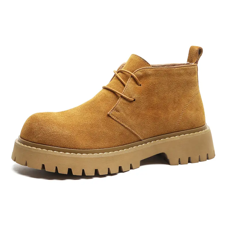 men's casual cow suede leather boots lace-up platform shoes cowboy tooling desert boot outdoors spring autumn ankle work botas
