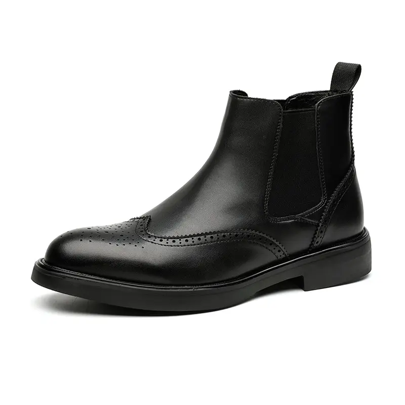 mens fashion chelsea boots black stylish carved brogue shoes business office dress original leather boot gentleman ankle botas