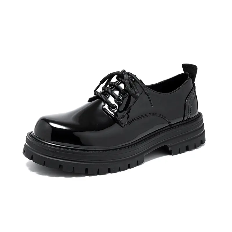 mens fashion business wedding formal dress shoes lace-up patent leather derby shoe black trendy platform sneakers mans footwear