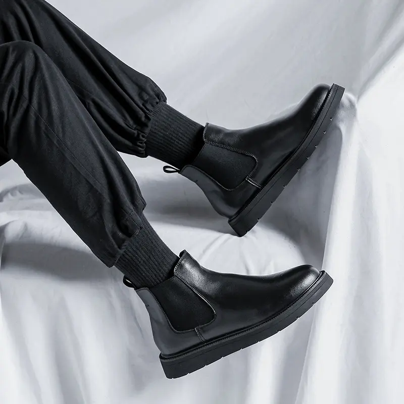 big size mens casual chelsea boots autumn winter natural leather shoes business office dress cowboy platform botas ankle botines