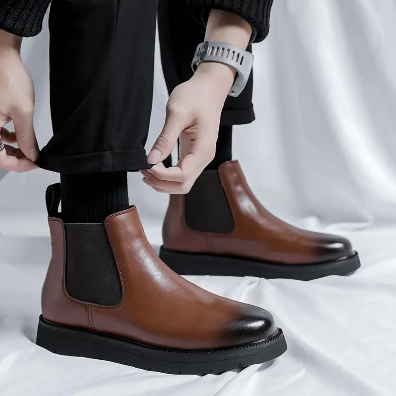big size mens casual chelsea boots autumn winter natural leather shoes business office dress cowboy platform botas ankle botines