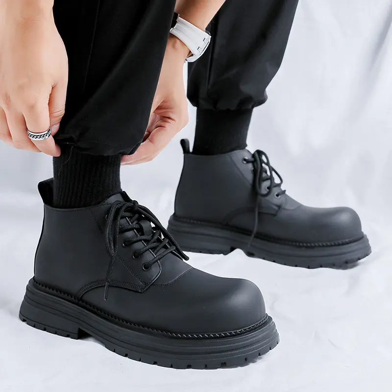 men's casual business office dress platform boots black trendy autumn winter shoes cowboy natural leather boot ankle botas male
