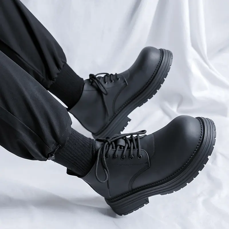 men's casual business office dress platform boots black trendy autumn winter shoes cowboy natural leather boot ankle botas male