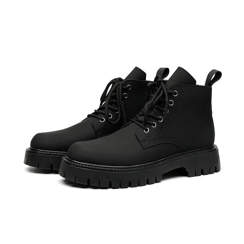 men casual genuine leather boots lace-up platform shoes black trendy cowboy tooling work boot handsome motorcycle ankle botas