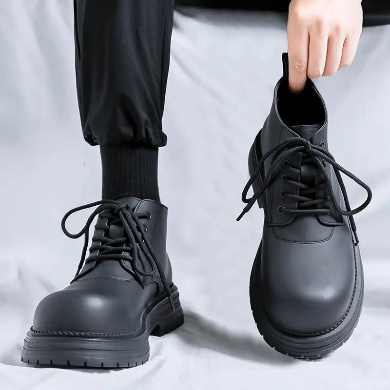 men's casual business office dress platform boots black trendy autumn winter shoes cowboy natural leather boot ankle botas male
