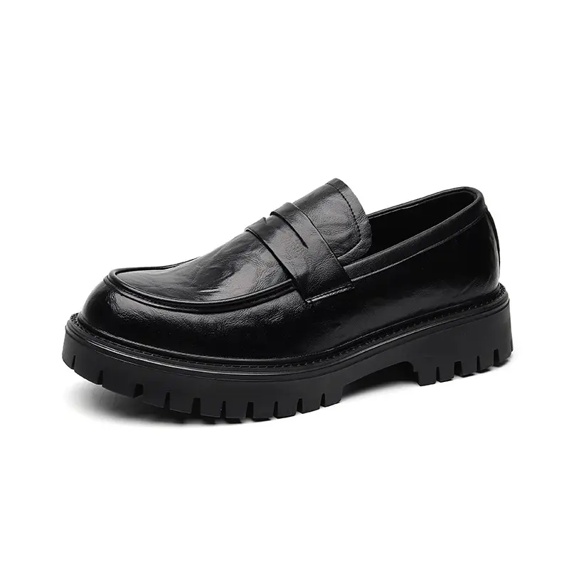 men luxury fashion genuine leather shoes slip-on driving shoe black trendy platform loafers wedding party dress youth footwear