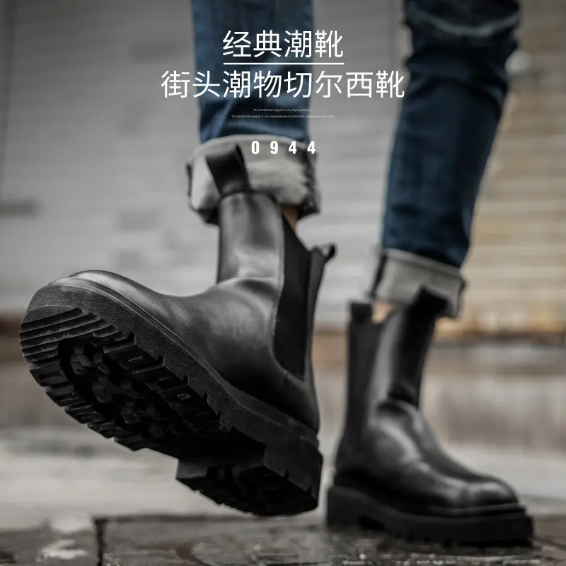 British style mens casual chelsea boots black trend platform shoes high top genuine leather boot cowboy short botas masculinas