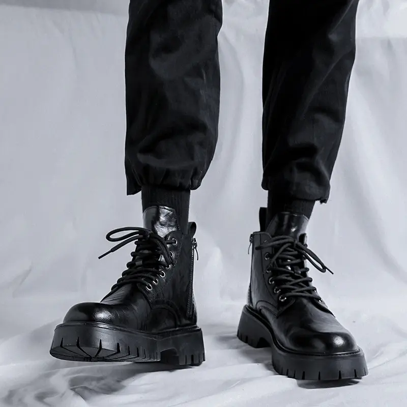 British style mens fashion platform boots original leather shoes party prom dress black brown cowboy boot cool ankle botas male