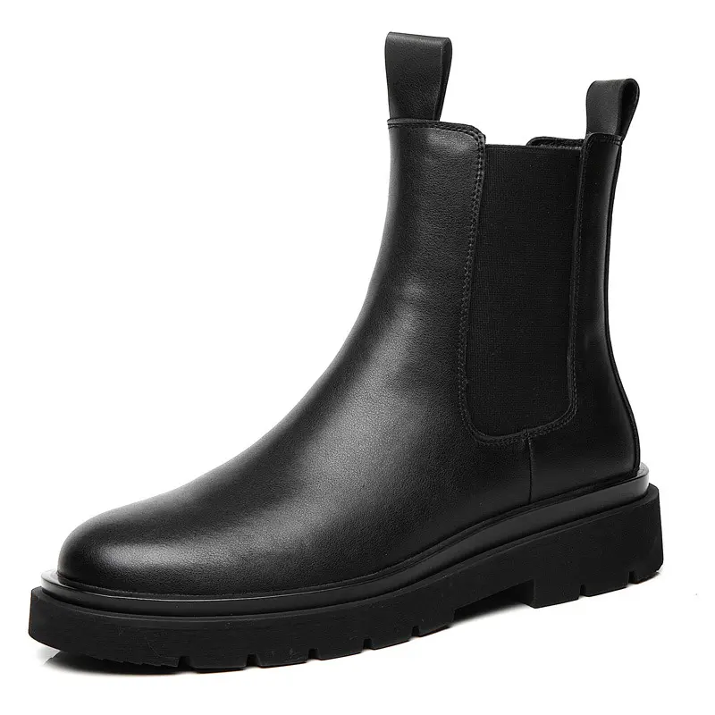 British style mens casual chelsea boots black trend platform shoes high top genuine leather boot cowboy short botas masculinas