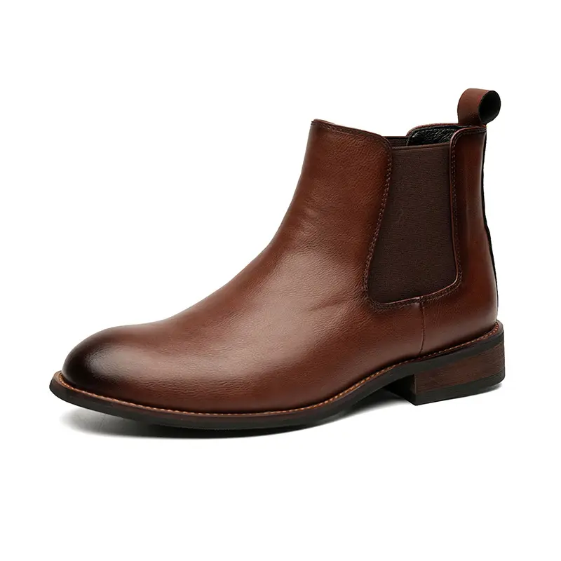 men's casual chelsea boots black brown genuine leather shoes business office dresses cowboy ankle boot pointed toe short botas