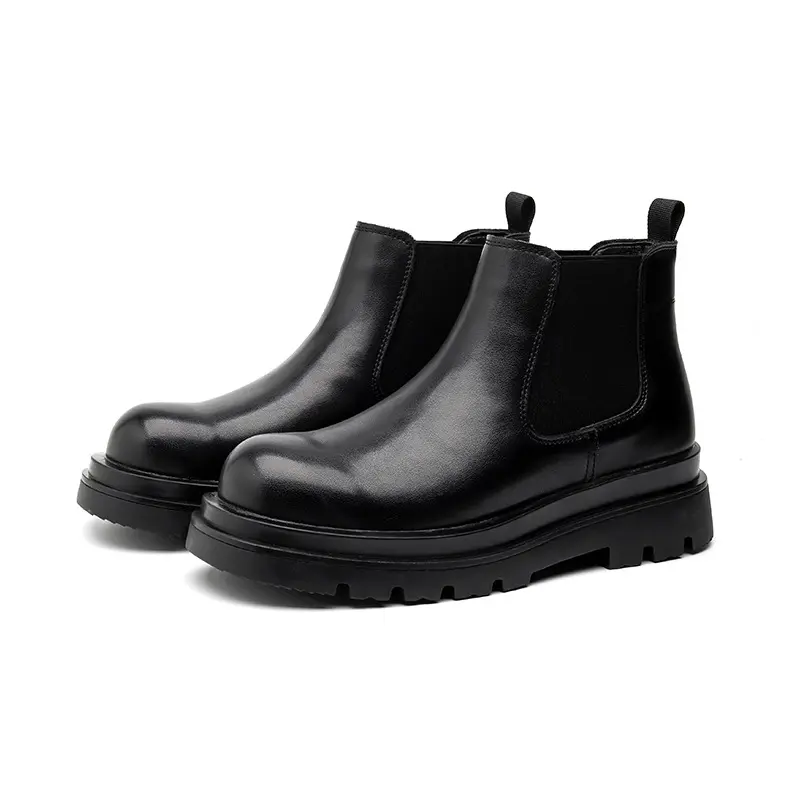 British style men's casual original leather boots black stylish platform shoes cowboy platform ankle boot business chelsea botas