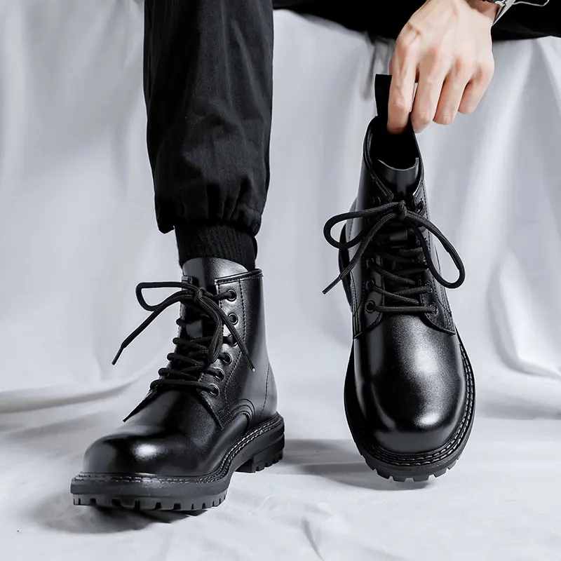 England style mens casual platform boots original leather shoes cowboy ankle boot black tide spring autumn short botas zapatos