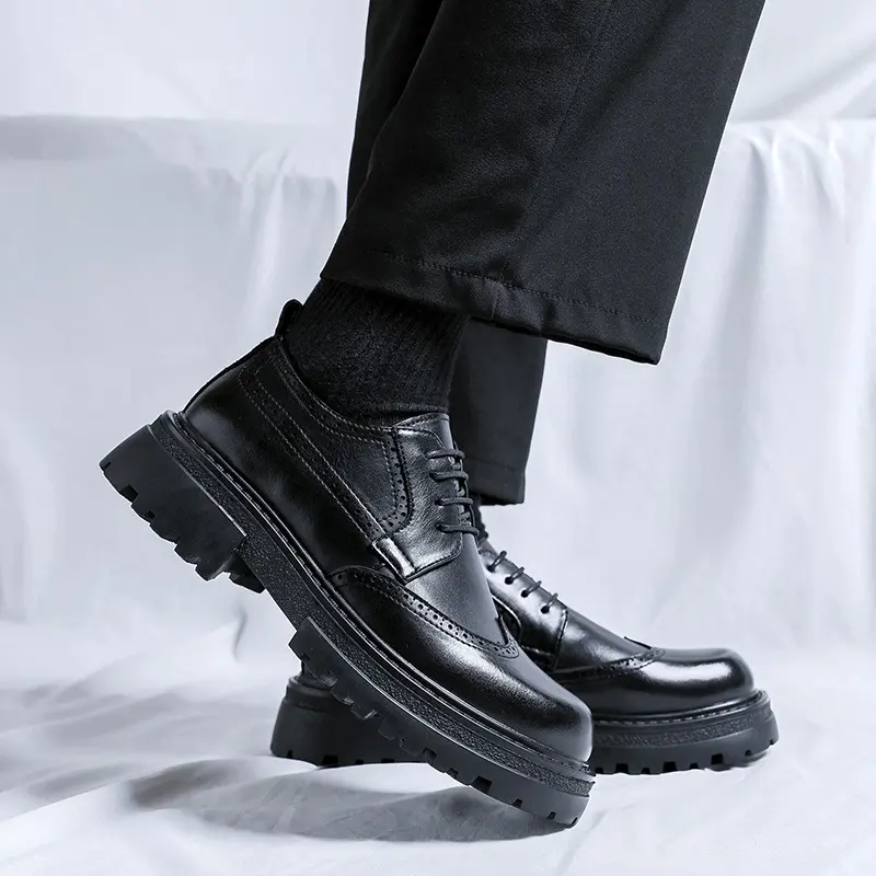 men fashion business wedding platform shoes lace-up carved brogue shoe black brown genuine leather sneakers designer footwear
