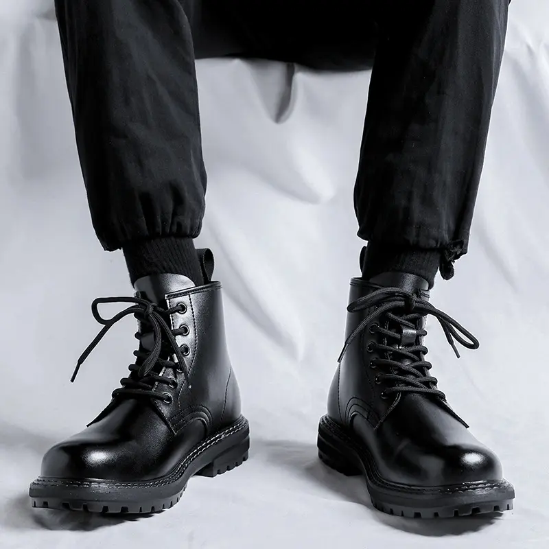 England style mens casual platform boots original leather shoes cowboy ankle boot black tide spring autumn short botas zapatos