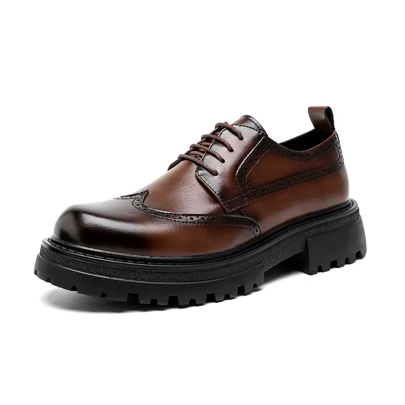 men fashion business wedding platform shoes lace-up carved brogue shoe black brown genuine leather sneakers designer footwear