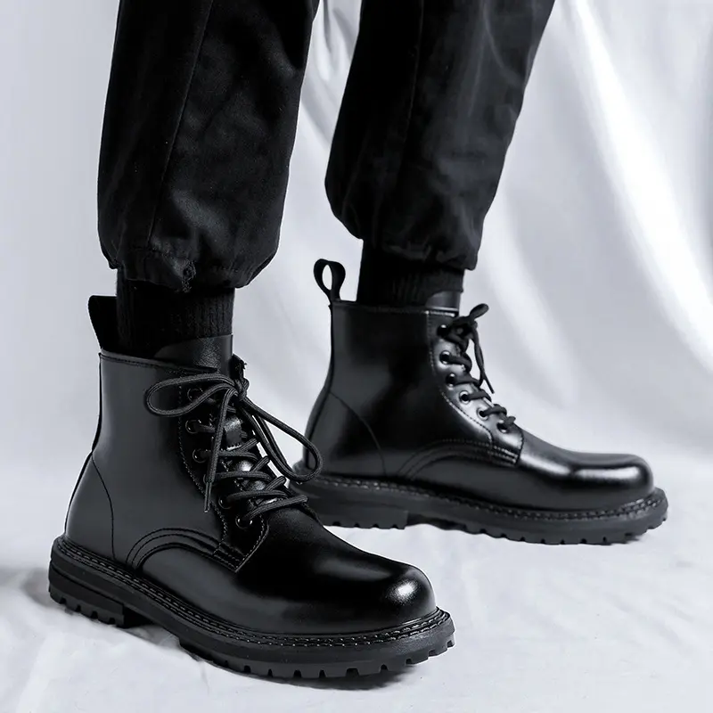 England style mens casual platform boots original leather shoes cowboy ankle boot black tide spring autumn short botas zapatos