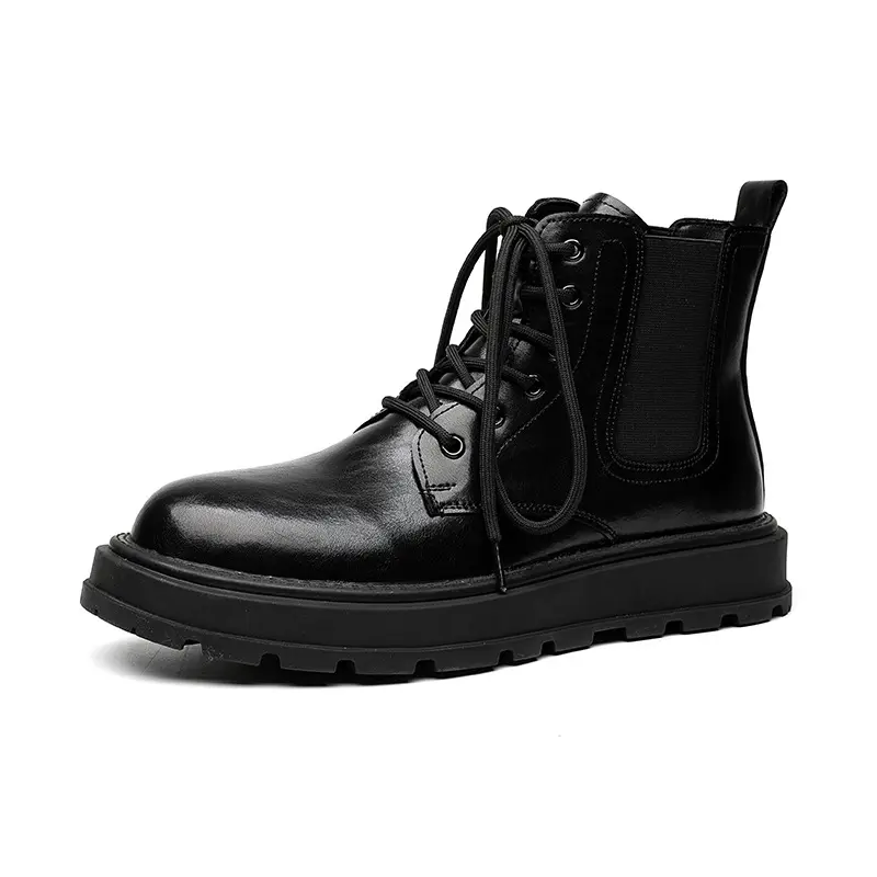 men's casual platform boots black tide genuine leather shoes business office dress cowboy ankle boot spring autumn botas hombre