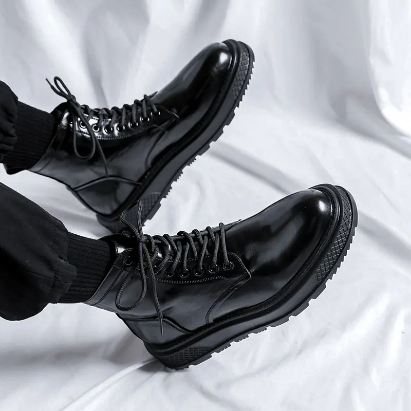 men fashion platform boots black stylish genuine leather shoes brand designer cowboy boot party banquet dress ankle botas hombre