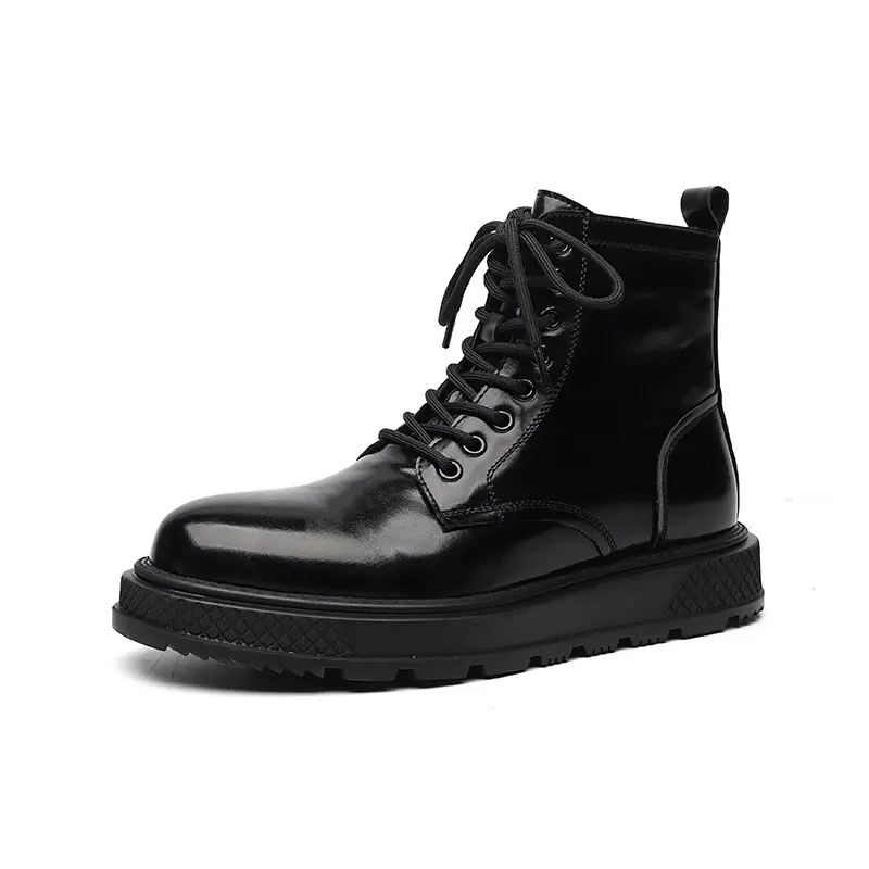 men fashion platform boots black stylish genuine leather shoes brand designer cowboy boot party banquet dress ankle botas hombre